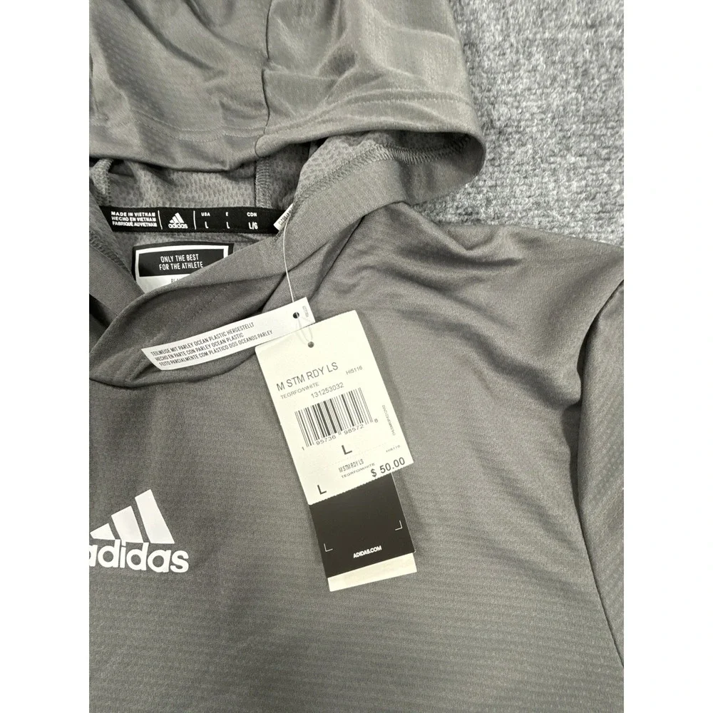 Adidas Mens Large Team Ready Hooded Long Sleeve Shirt Gray Parley NWT